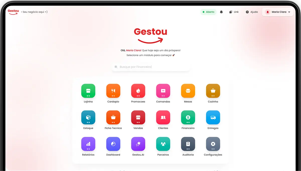Dashboard do Gestou Foods - Sistema de gestão para restaurantes